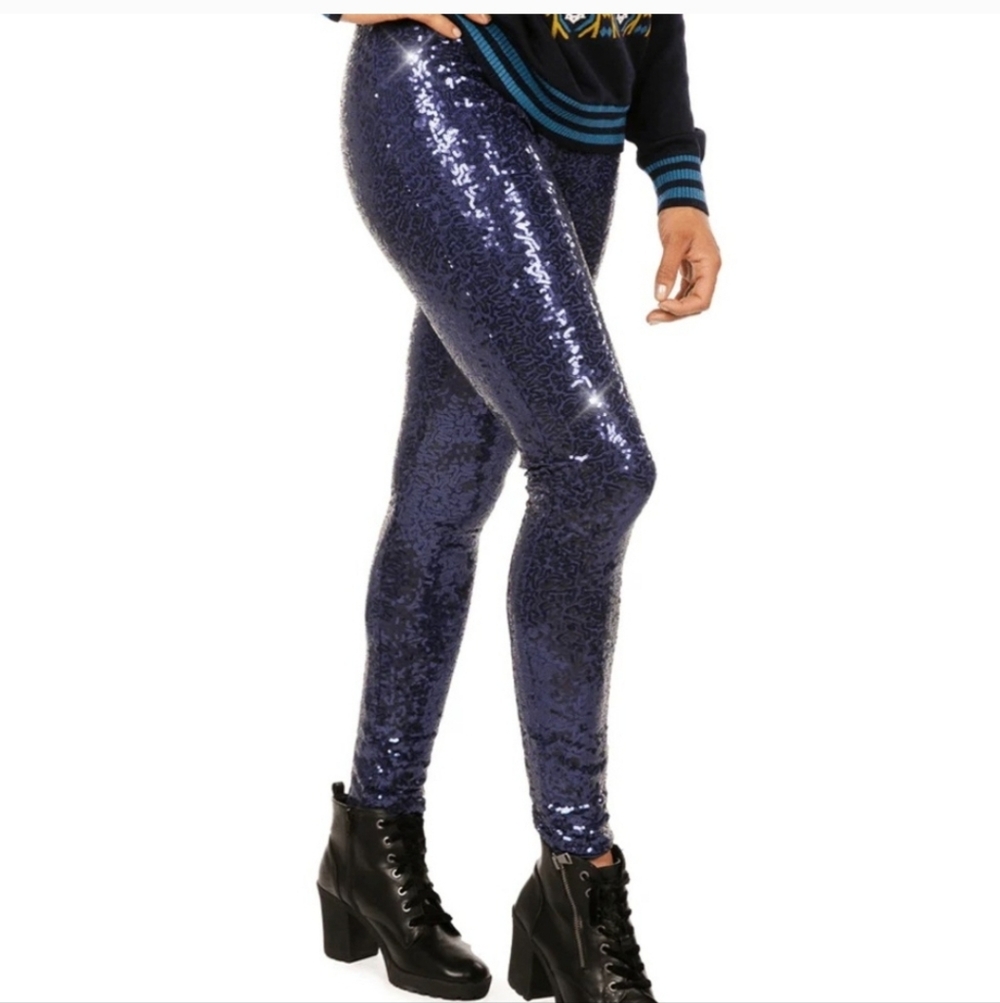 Tipsy Elves NWT High Waisted‎ Blue Sequin Leggings Size Large